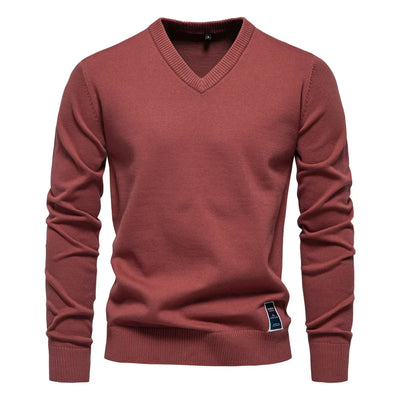 Emerenciano® | Solid Cotton V Neck Sweater