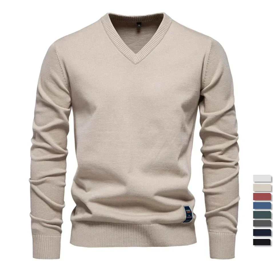 Emerenciano® | Solid Cotton V Neck Sweater