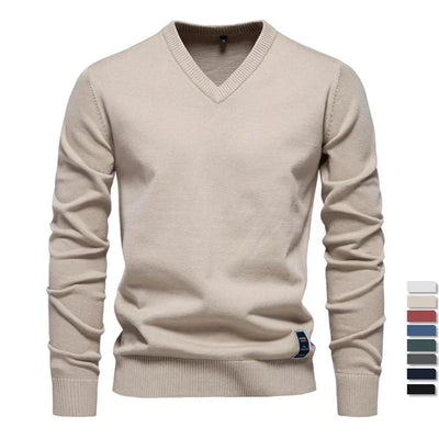 Emerenciano® | Solid Cotton V Neck Sweater