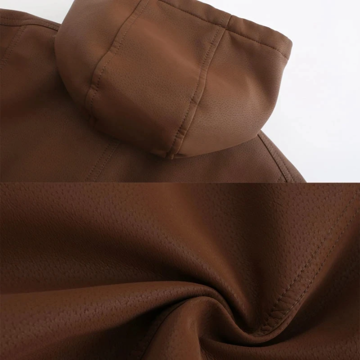 Teseo | Robust men's leather jacket with hood and practical pockets