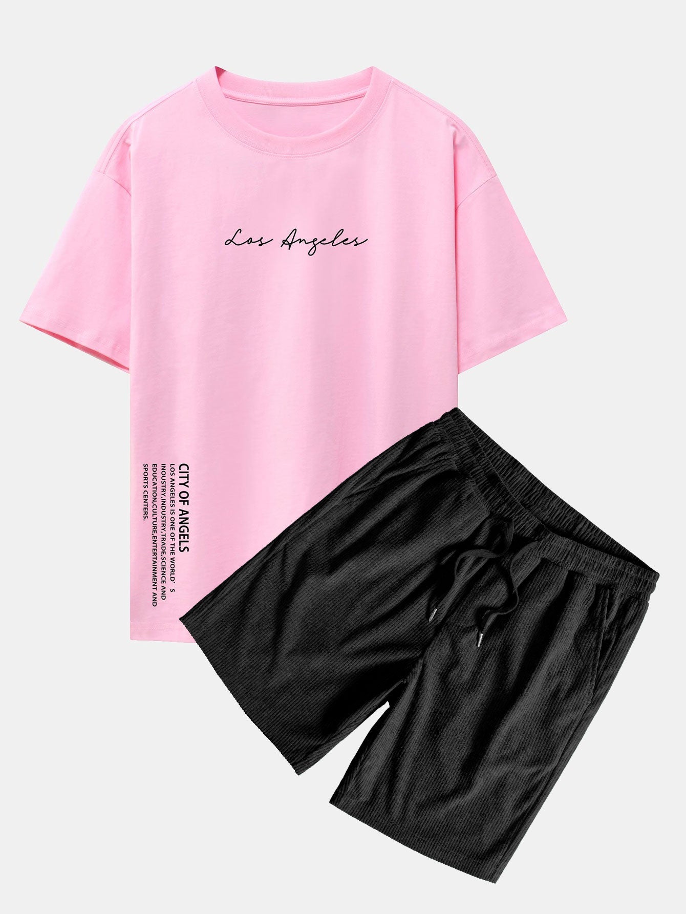 Ignacio® | Los Angeles Print Drop Shoulder Oversize T-Shirt & Corduroy Drawstring Shorts