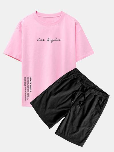 Ignacio® | Los Angeles Print Drop Shoulder Oversize T-Shirt & Corduroy Drawstring Shorts