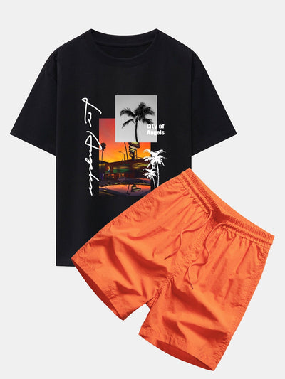 Haroldo® | Los Angeles Scenery Print Drop Shoulder Oversize T-Shirt & Swim Shorts