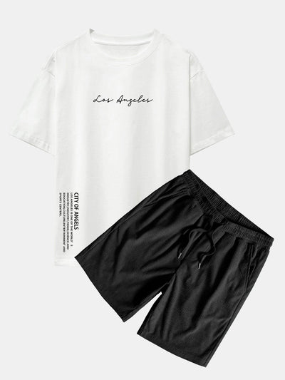 Ignacio® | Los Angeles Print Drop Shoulder Oversize T-Shirt & Corduroy Drawstring Shorts