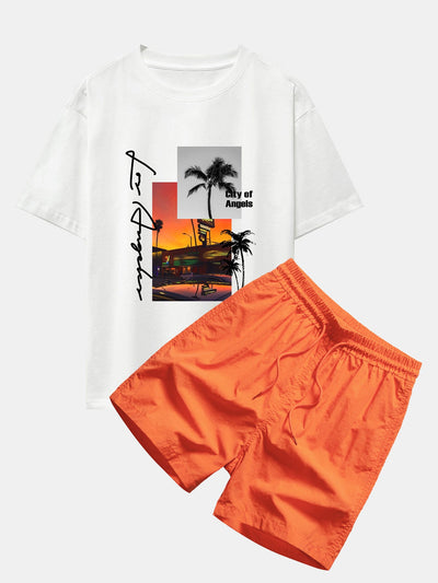 Emmett® | Los Angeles Scenery Print Drop Shoulder Oversize T-Shirt & Swim Shorts