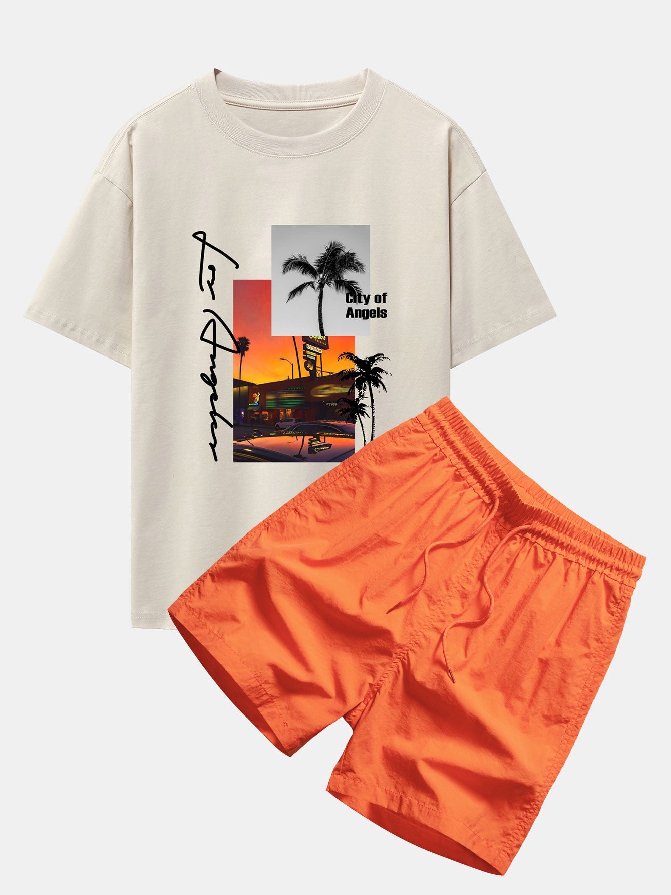 Emmett® | Los Angeles Scenery Print Drop Shoulder Oversize T-Shirt & Swim Shorts