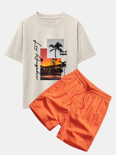 Emmett® | Los Angeles Scenery Print Drop Shoulder Oversize T-Shirt & Swim Shorts