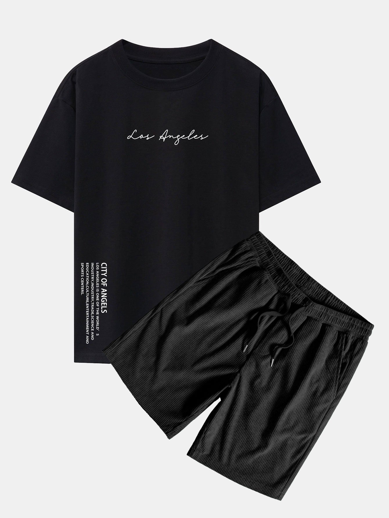 Ignacio® | Los Angeles Print Drop Shoulder Oversize T-Shirt & Corduroy Drawstring Shorts