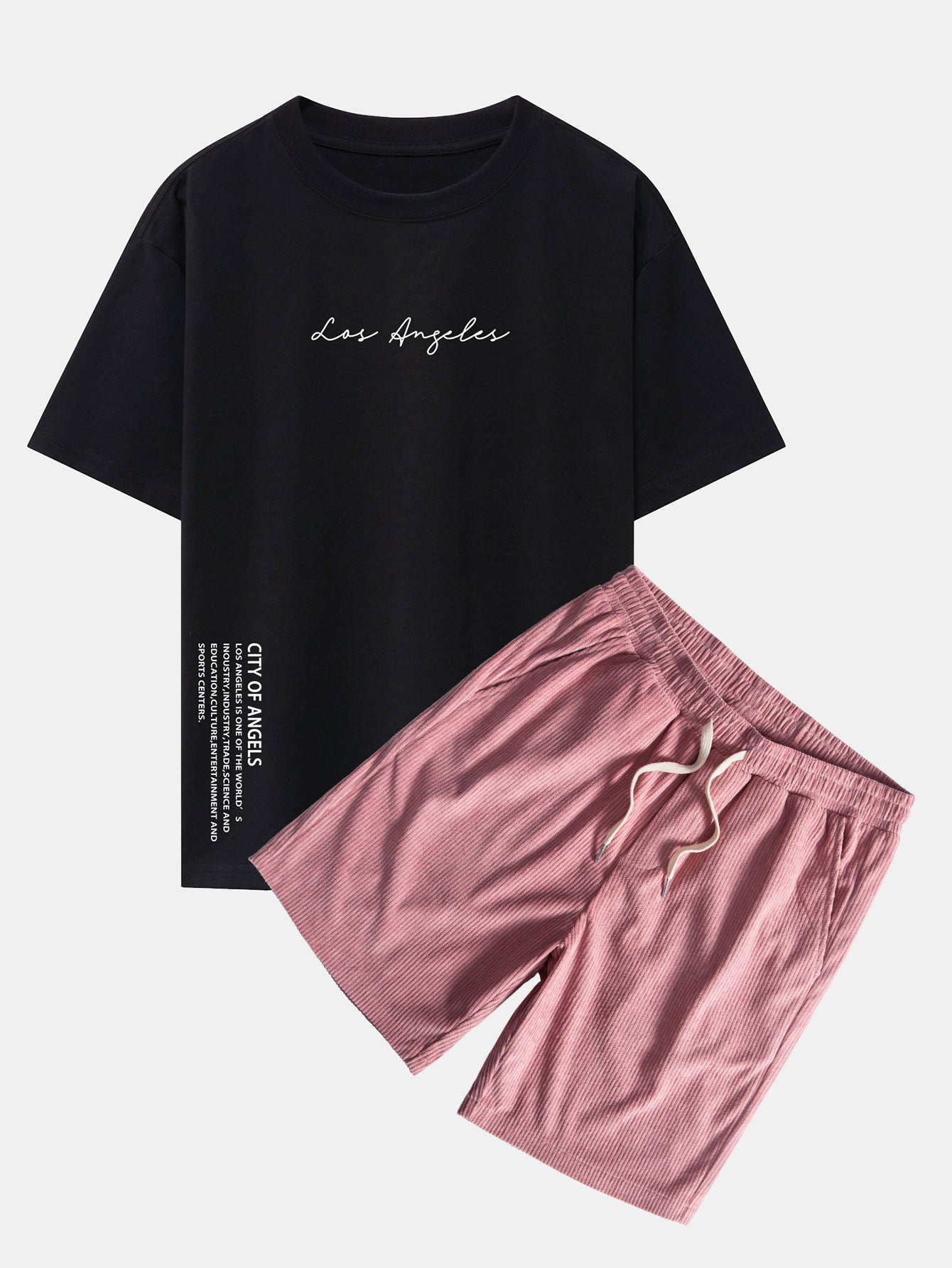 Ignacio® | Los Angeles Print Drop Shoulder Oversize T-Shirt & Corduroy Drawstring Shorts