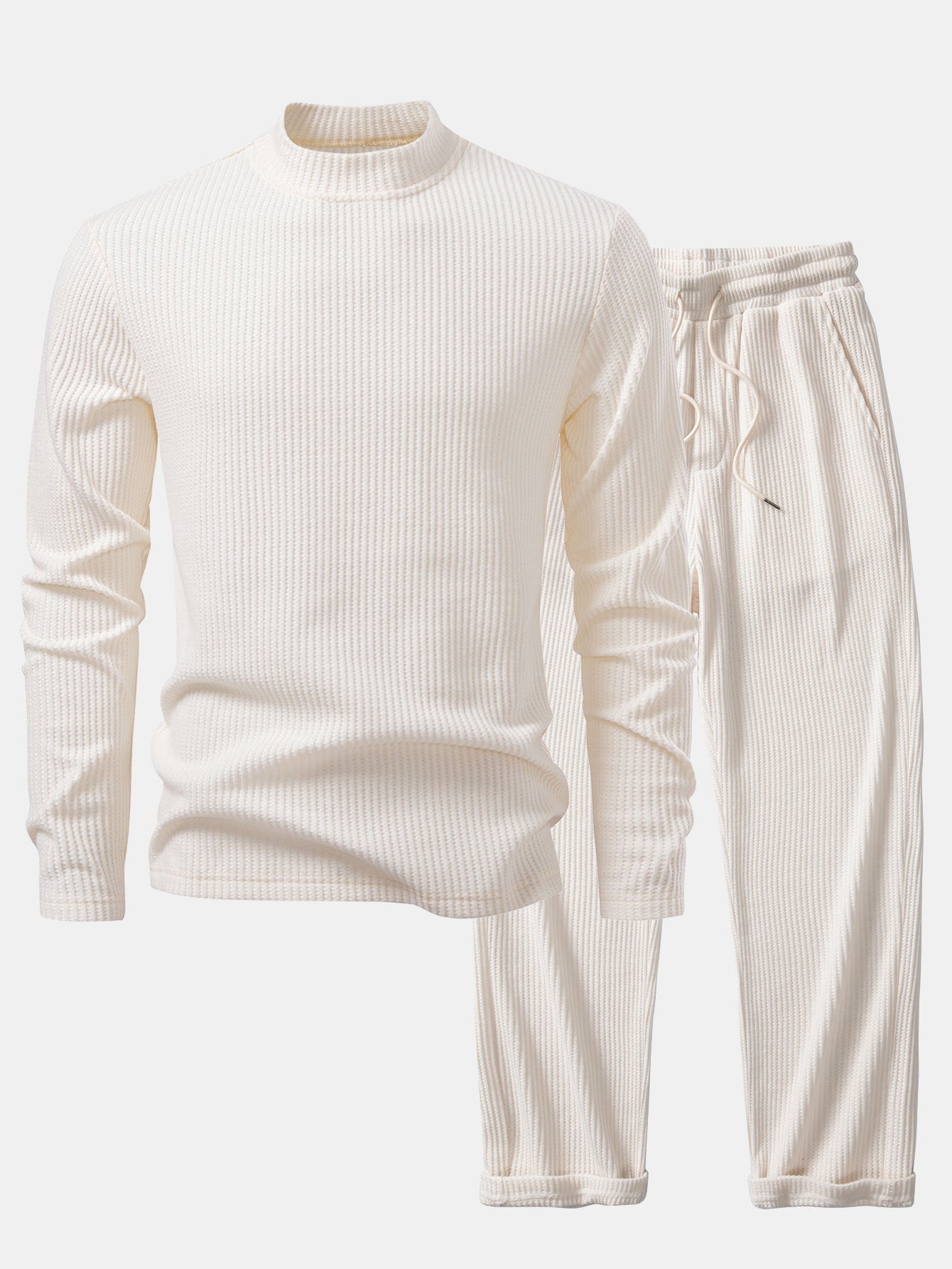 Imran® | Long Sleeve Waffle Mock Neck T-Shirt & Drawstring Knitted Waffle Pants