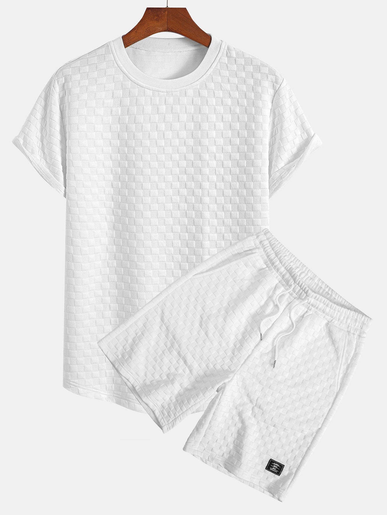 Enoc® | Checkerboard Jacquard Arc Hem T-Shirt & Checkerboard Jacquard Shorts