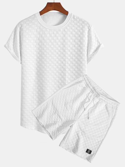 Enoc® | Checkerboard Jacquard Arc Hem T-Shirt & Checkerboard Jacquard Shorts