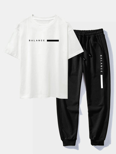Gael® | Balance Stripe Print Drop Shoulder Oversize T-Shirt & Jogging Pants