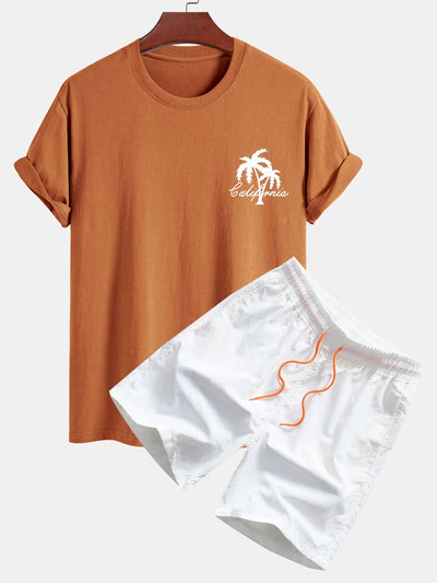 Vicente® | Palm Tree Print Cotton T-Shirt & Swim Shorts