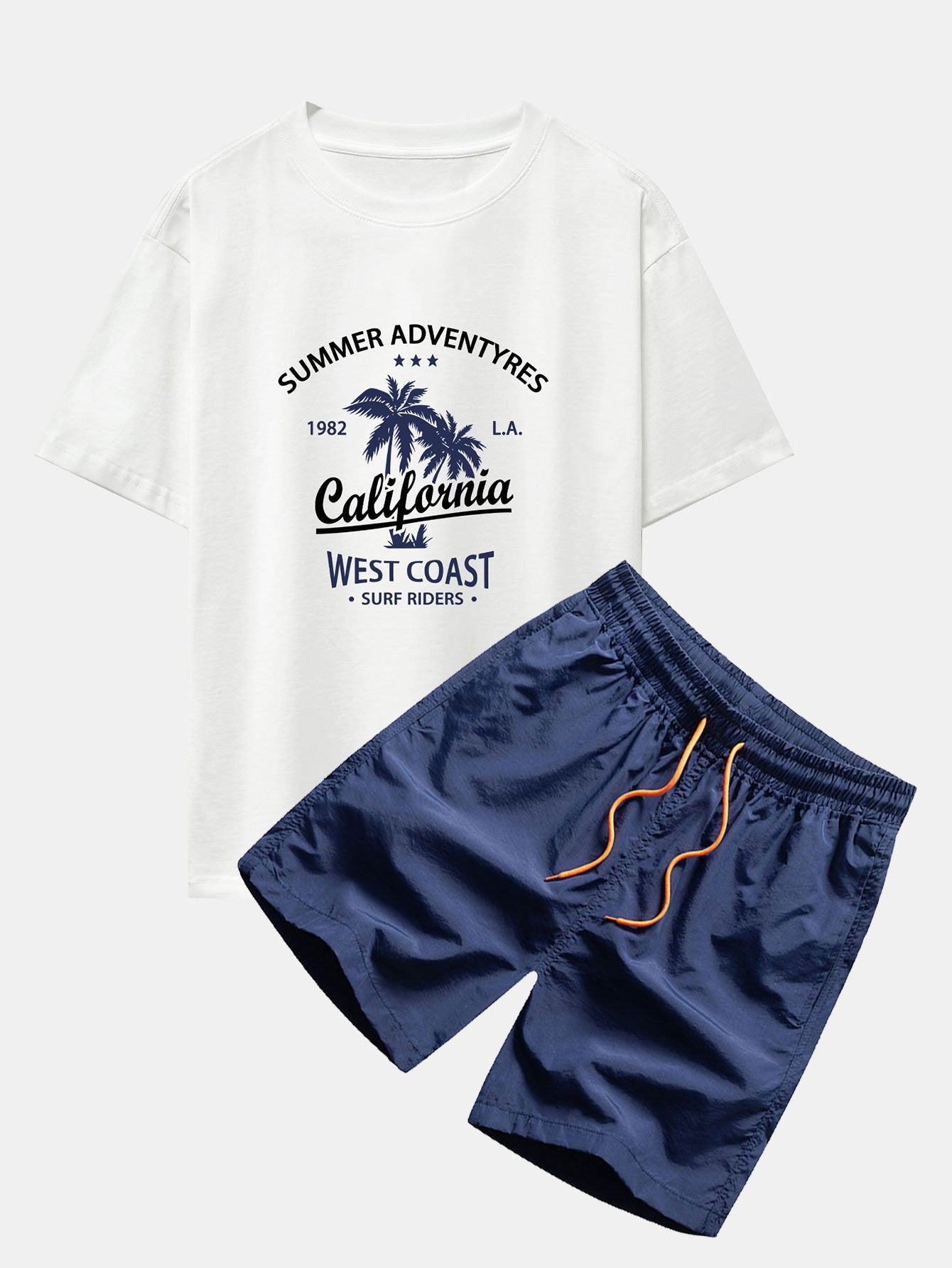 Harry® | California Palm Tree Print Drop Shoulder Oversize T-Shirt & Man Mid Length Drawstring Swim Shorts
