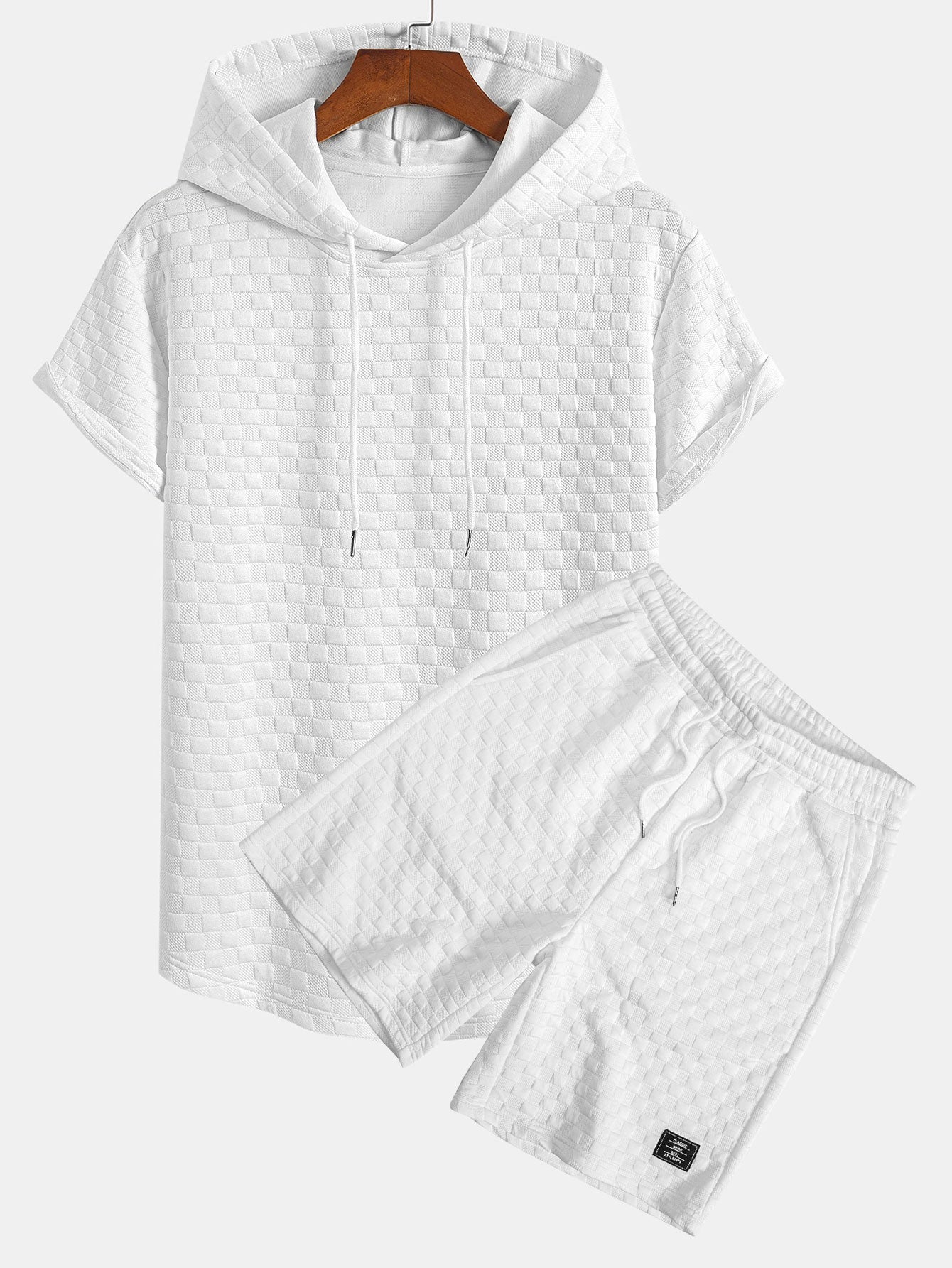 Javier® | Checkerboard Jacquard Arc Hem Hooded T-Shirt & Checkerboard Jacquard Shorts