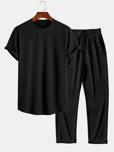 Aeolus® | Muscle Fit Ribbed Arc Hem T-Shirt & Straight Leg Ribbed Pants