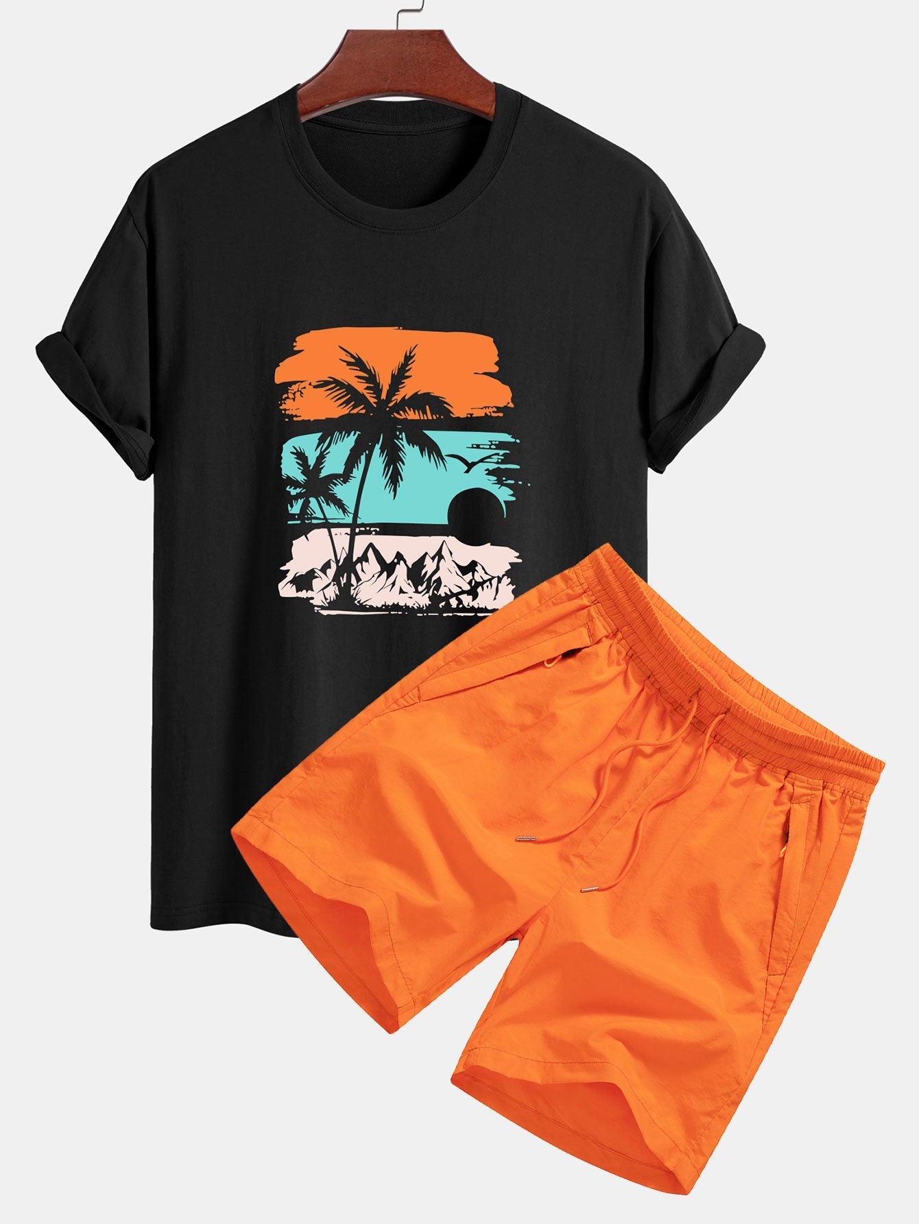Bruno® | Palm Tree Silhouette Print Cotton T-Shirt & Swim Shorts