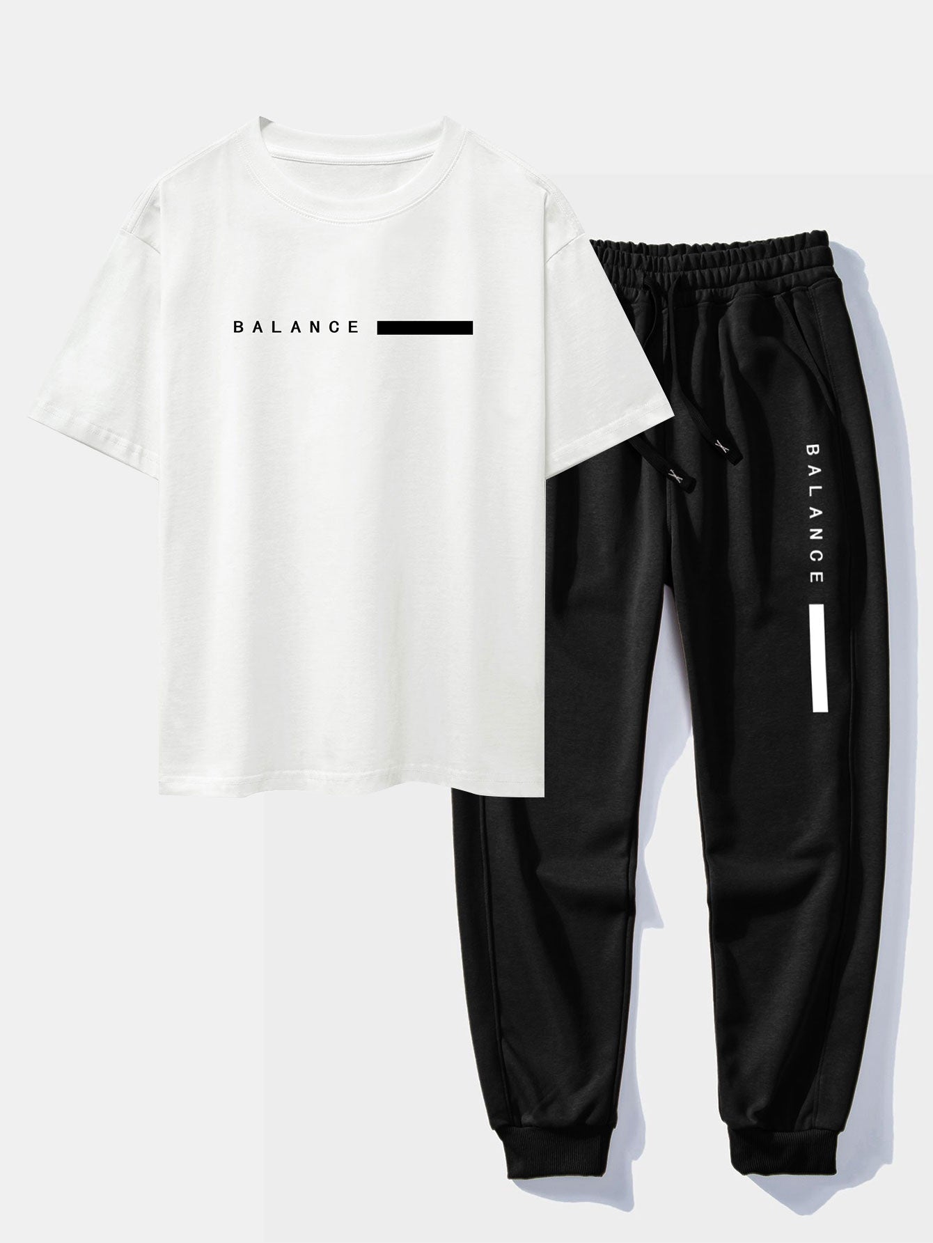 Nemesio® | Balance Stripe Print Drop Shoulder Oversize T-Shirt & Jogging Pants