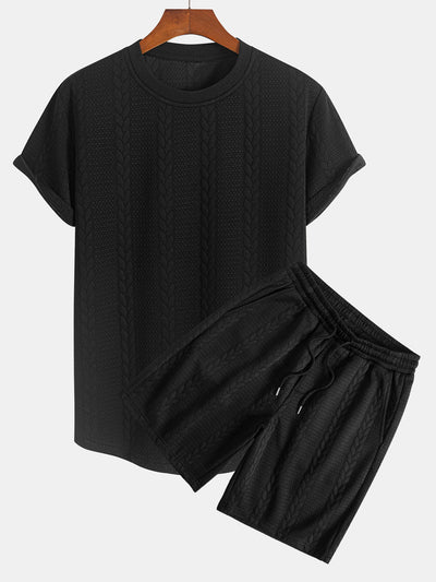 Aarón® | Twist Jacquard Arc Hem T-Shirt & Twist Jacquard Shorts