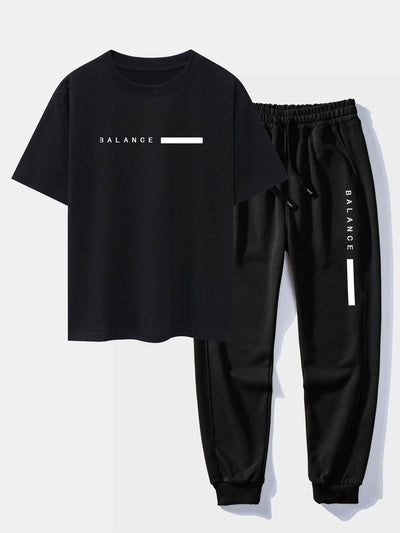 Moisés® | Balance Stripe Print Drop Shoulder Oversize T-Shirt & Jogging Pants
