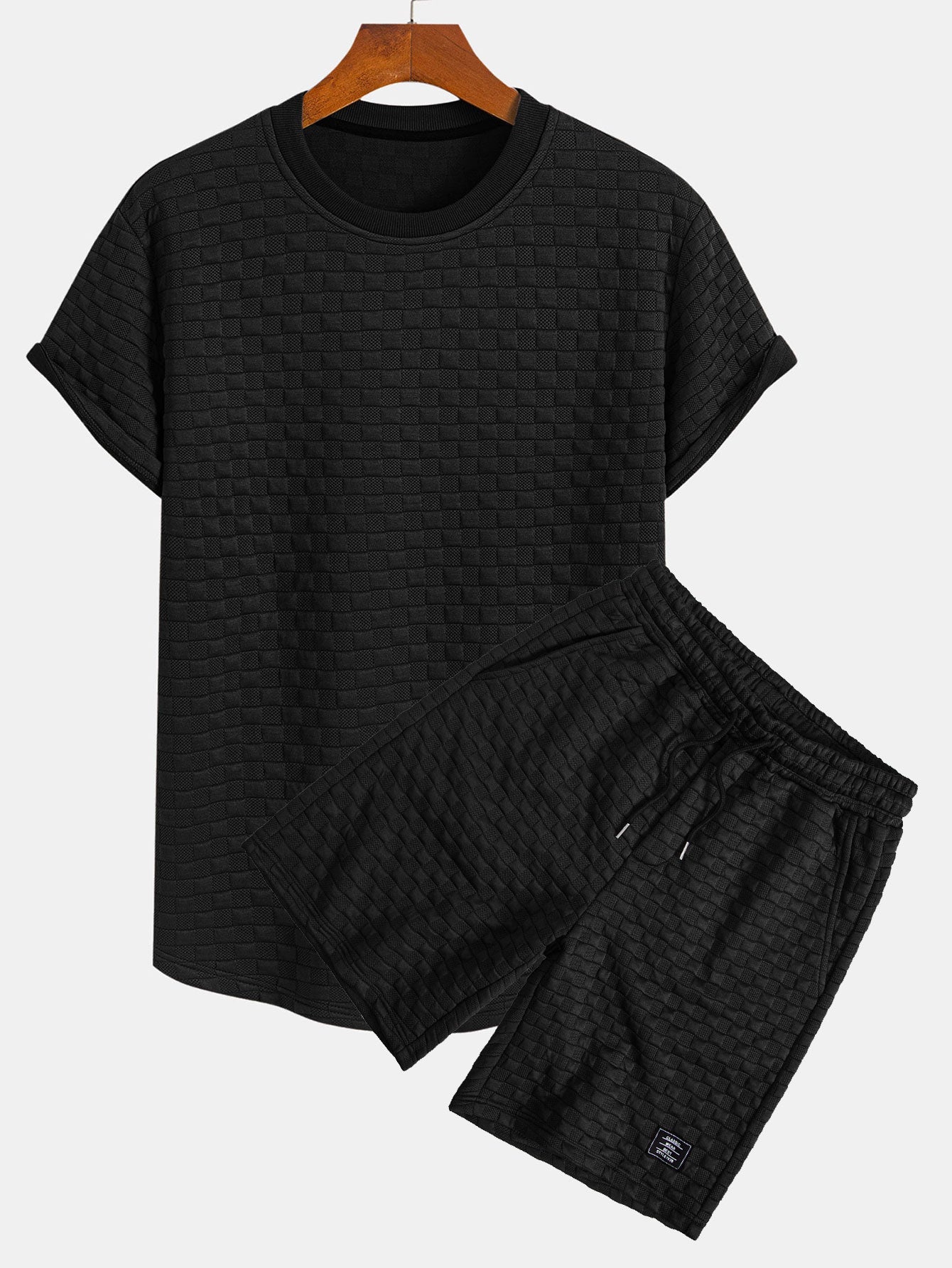 Enoc® | Checkerboard Jacquard Arc Hem T-Shirt & Checkerboard Jacquard Shorts