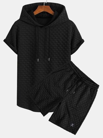 Brad® | Checkerboard Jacquard Arc Hem Hooded T-Shirt & Checkerboard Jacquard Shorts