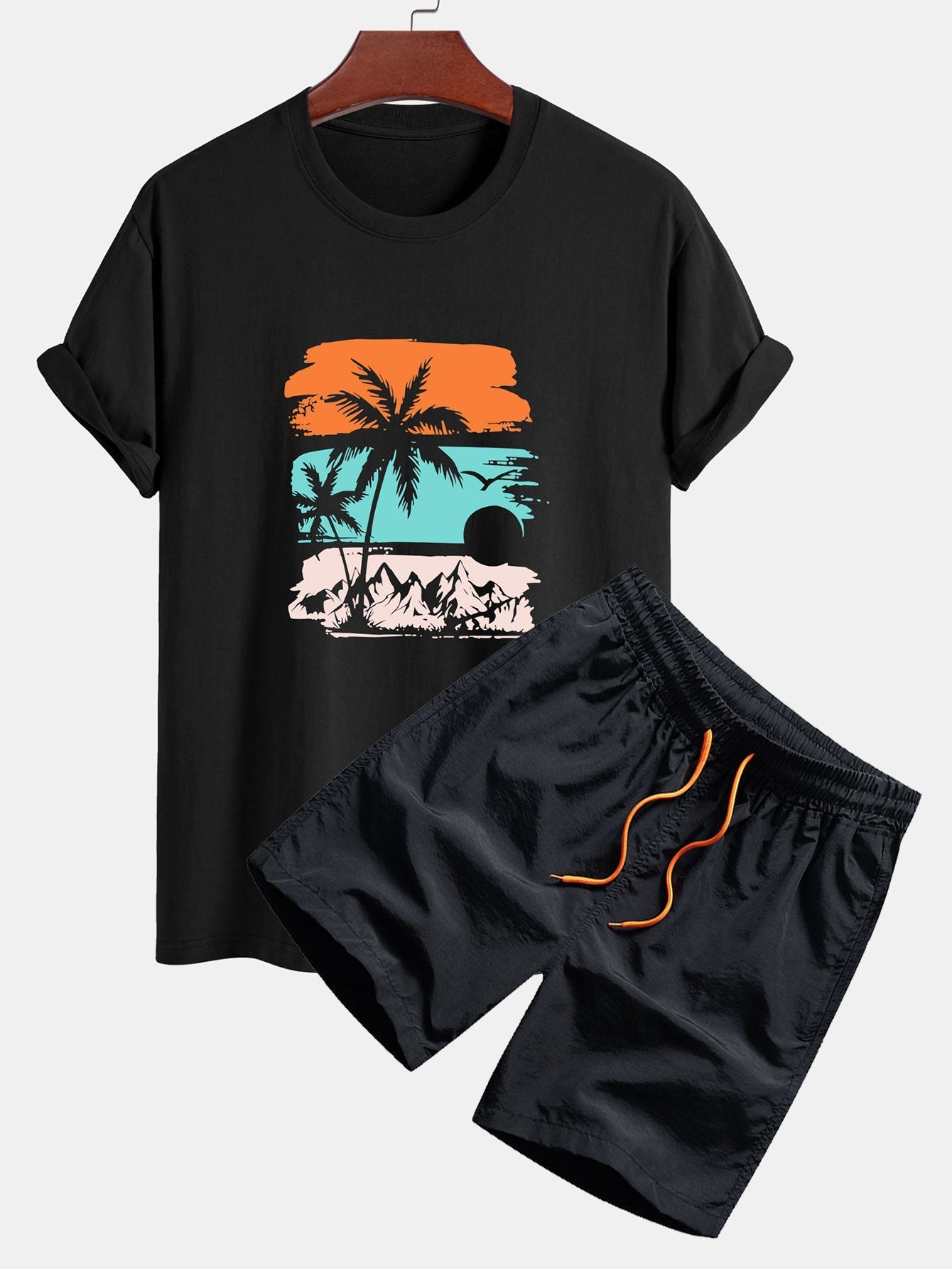 Bruno® | Palm Tree Silhouette Print Cotton T-Shirt & Swim Shorts