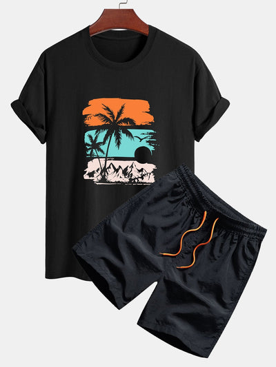 Bruno® | Palm Tree Silhouette Print Cotton T-Shirt & Swim Shorts