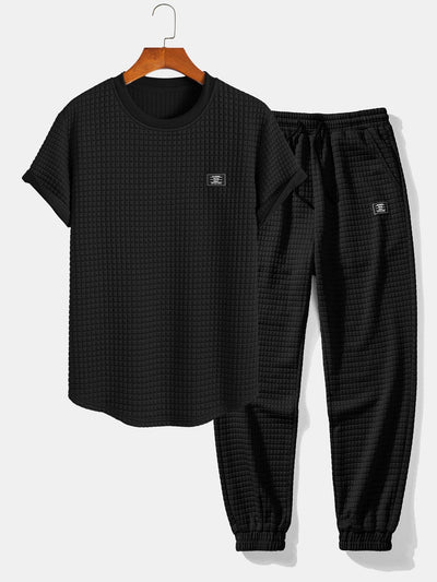 Alejo® | Short Sleeve Waffle Arc Hem T-Shirt & Jogger Pants