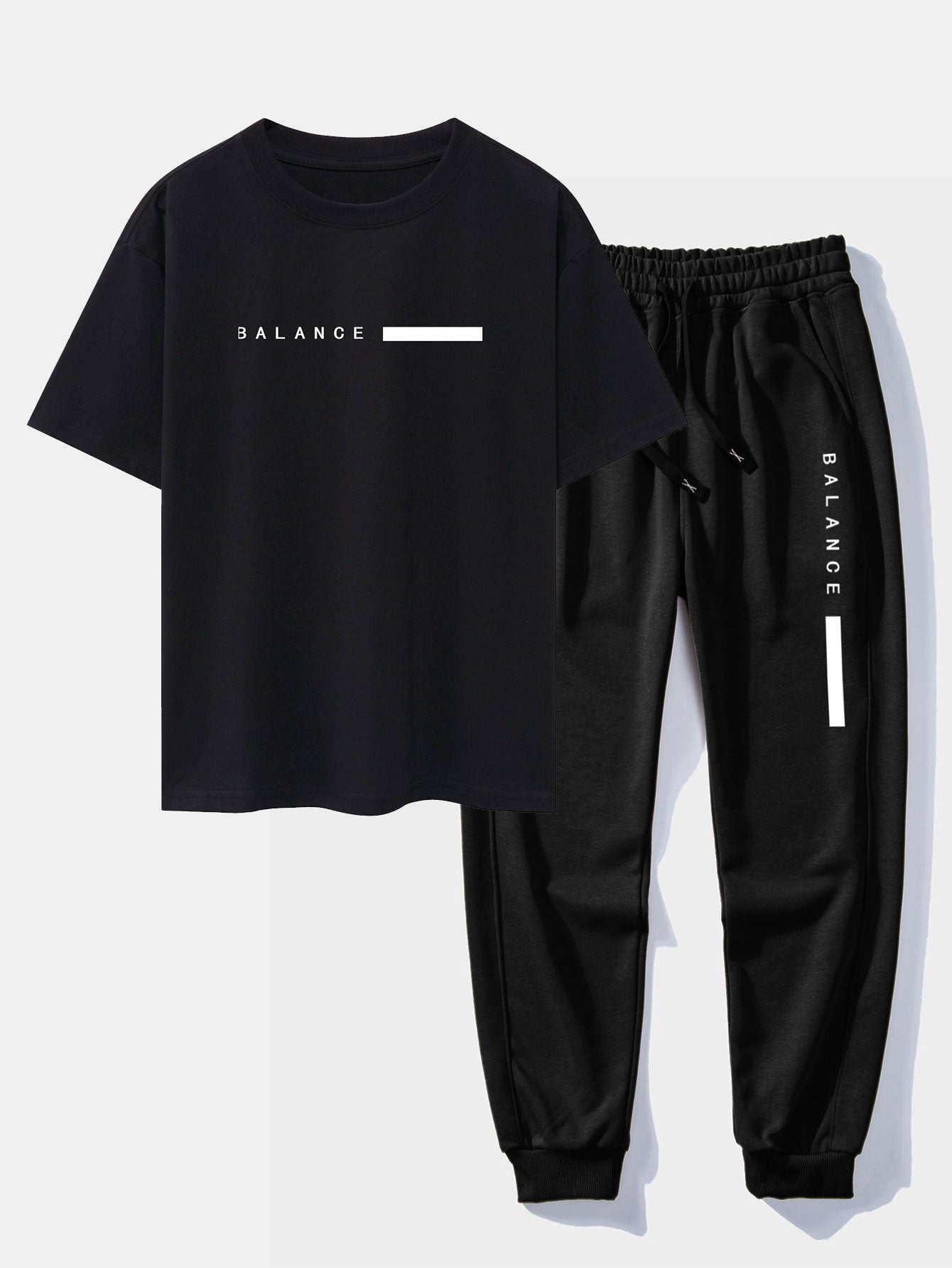 Nemesio® | Balance Stripe Print Drop Shoulder Oversize T-Shirt & Jogging Pants