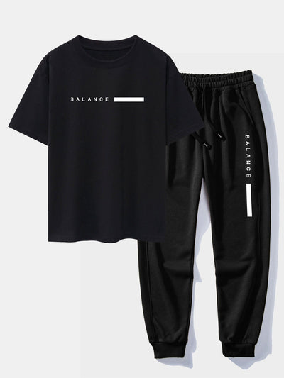 Nemesio® | Balance Stripe Print Drop Shoulder Oversize T-Shirt & Jogging Pants