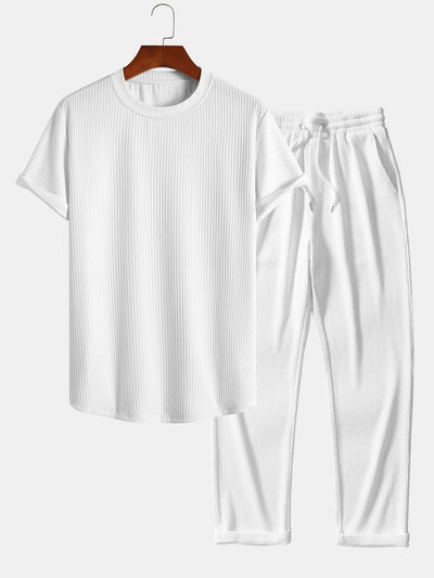 Aeolus® | Muscle Fit Ribbed Arc Hem T-Shirt & Straight Leg Ribbed Pants