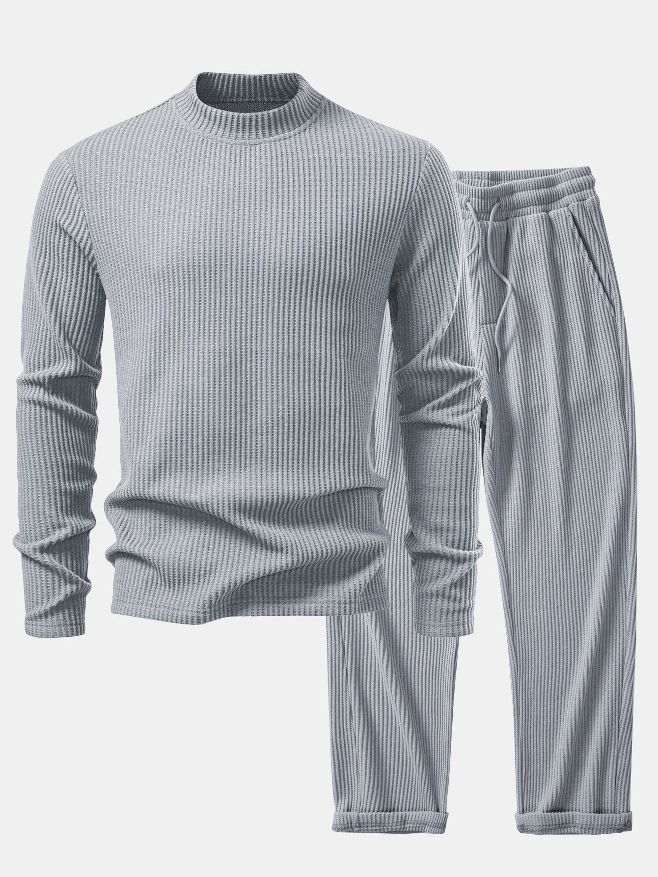 Imran® | Long Sleeve Waffle Mock Neck T-Shirt & Drawstring Knitted Waffle Pants