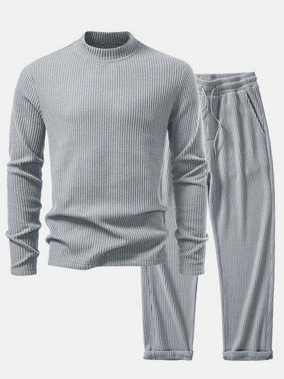 Imran® | Long Sleeve Waffle Mock Neck T-Shirt & Drawstring Knitted Waffle Pants