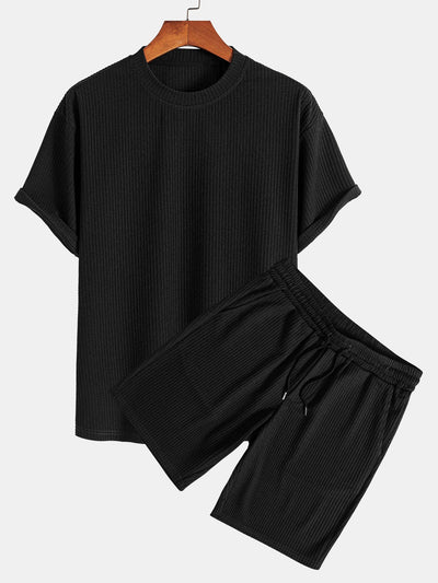 Ezequiel® | Relax Fit Ribbed T-Shirt & Drawstring Ribbed Shorts
