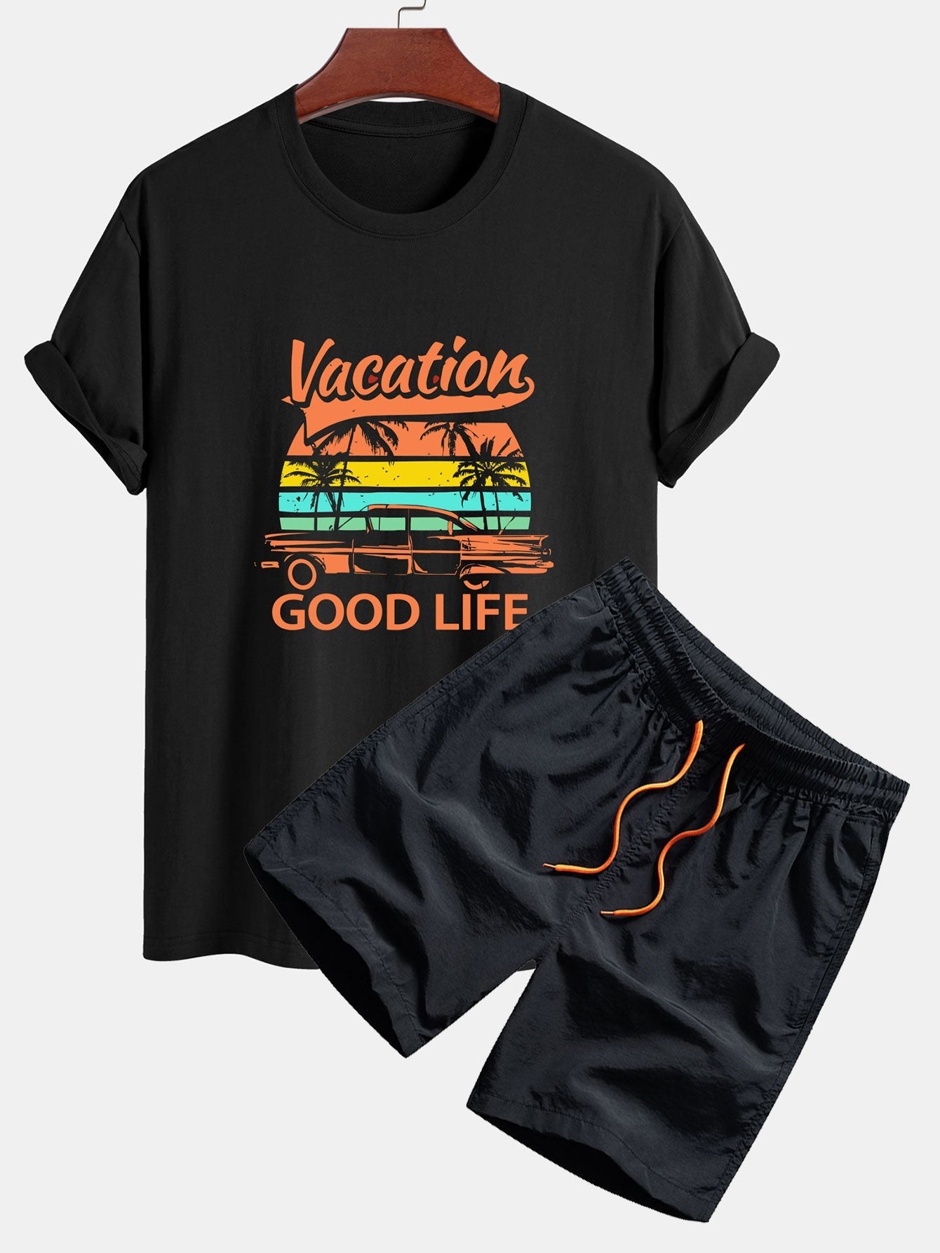 Héctor® | Good Life On Vacation Print Cotton T-Shirt & Man Mid Length Drawstring Swim Shorts
