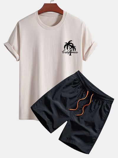 Vicente® | Palm Tree Print Cotton T-Shirt & Swim Shorts