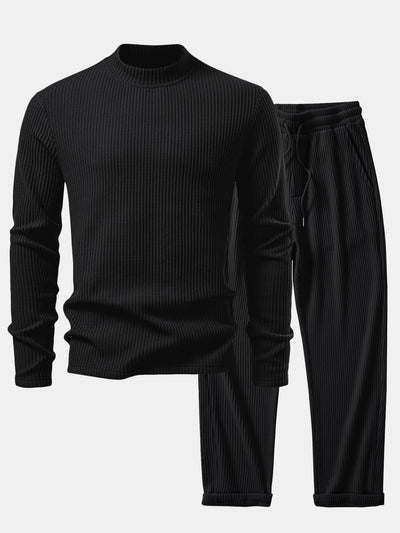 Imran® | Long Sleeve Waffle Mock Neck T-Shirt & Drawstring Knitted Waffle Pants
