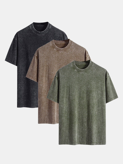 Adonai® | 3 Pieces Washed Distressed Drop Shoulder T-Shirt