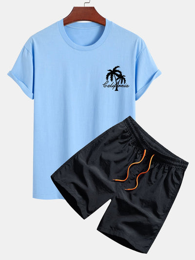 Vicente® | Palm Tree Print Cotton T-Shirt & Swim Shorts