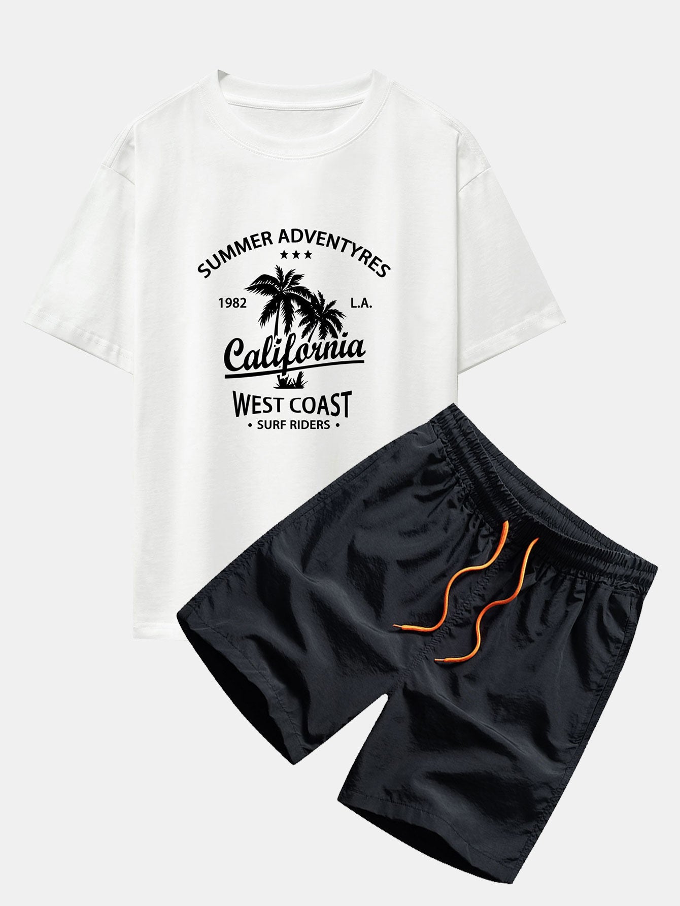 Harry® | California Palm Tree Print Drop Shoulder Oversize T-Shirt & Man Mid Length Drawstring Swim Shorts