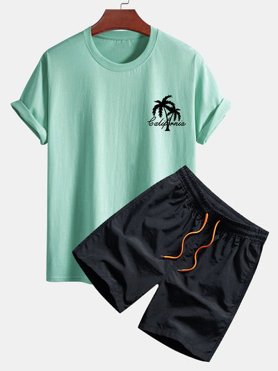 Vicente® | Palm Tree Print Cotton T-Shirt & Swim Shorts