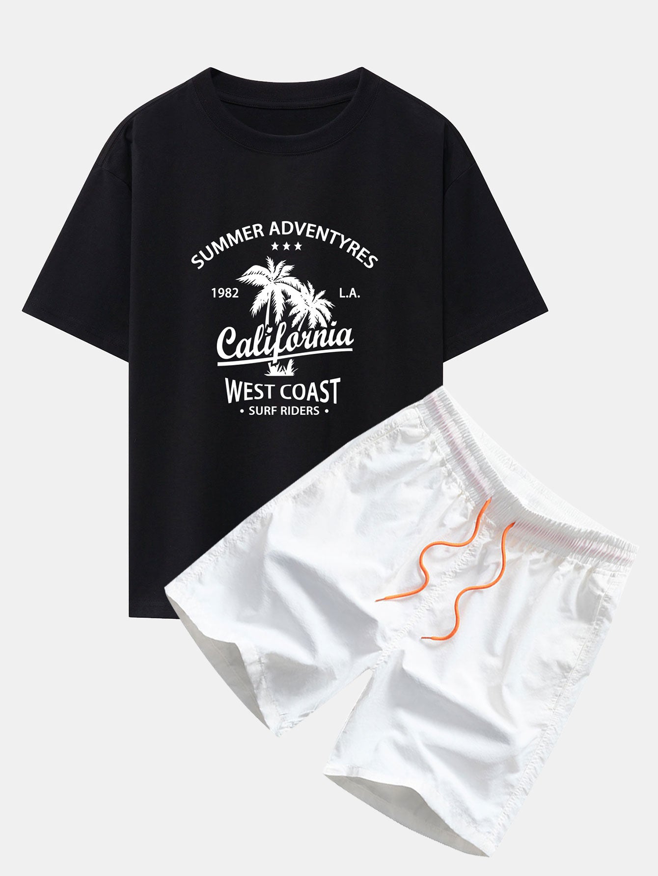 Harry® | California Palm Tree Print Drop Shoulder Oversize T-Shirt & Man Mid Length Drawstring Swim Shorts
