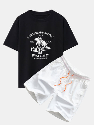 Harry® | California Palm Tree Print Drop Shoulder Oversize T-Shirt & Man Mid Length Drawstring Swim Shorts