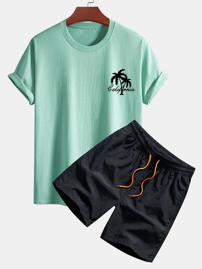 Casimiro® | California Palm Tree Print Cotton T-Shirt & Swim Shorts