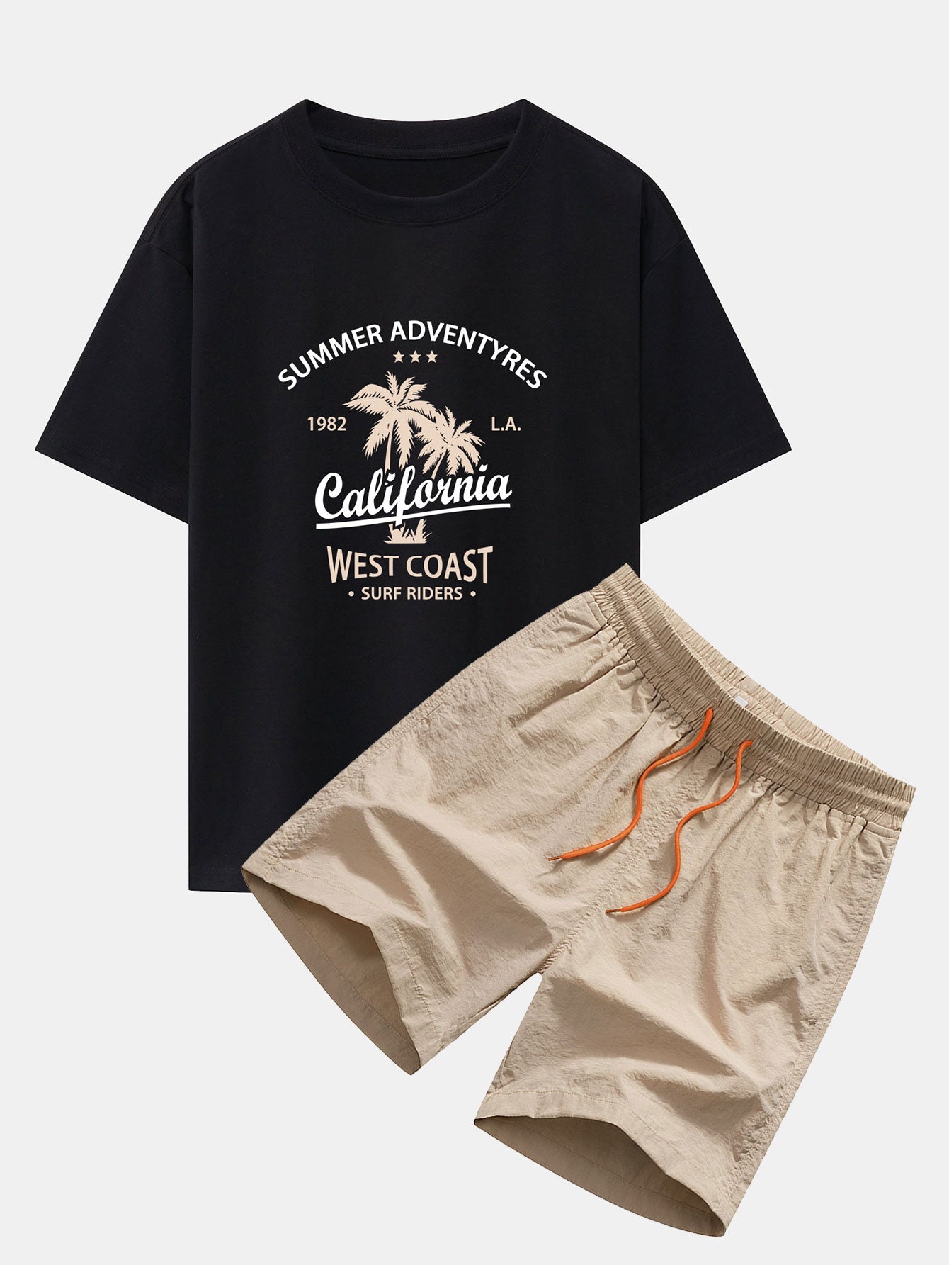 Harry® | California Palm Tree Print Drop Shoulder Oversize T-Shirt & Man Mid Length Drawstring Swim Shorts