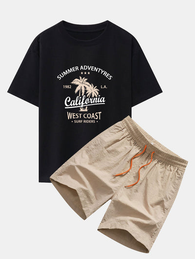 Harry® | California Palm Tree Print Drop Shoulder Oversize T-Shirt & Man Mid Length Drawstring Swim Shorts