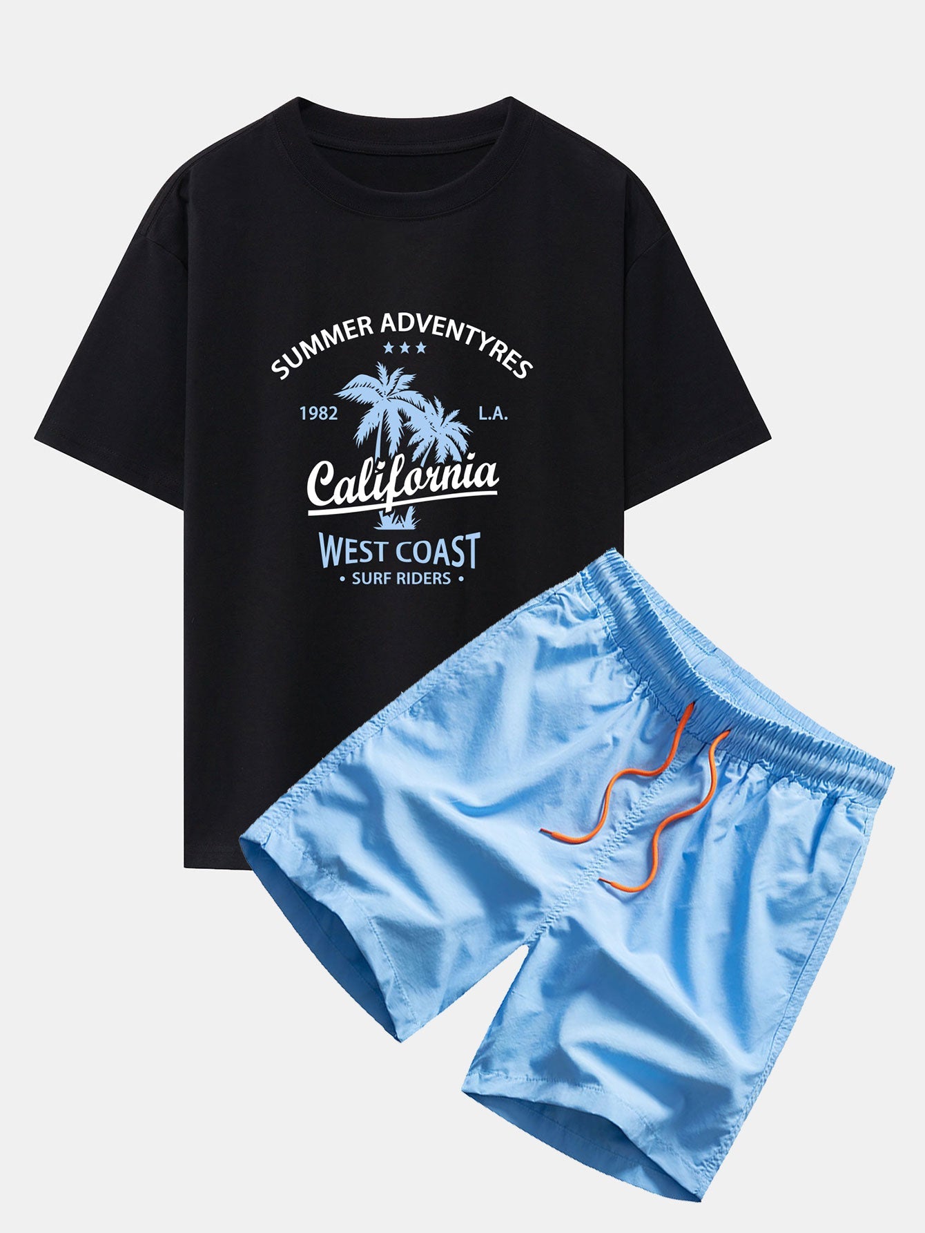 Harry® | California Palm Tree Print Drop Shoulder Oversize T-Shirt & Man Mid Length Drawstring Swim Shorts