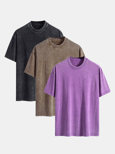 Adonai® | 3 Pieces Washed Distressed Drop Shoulder T-Shirt